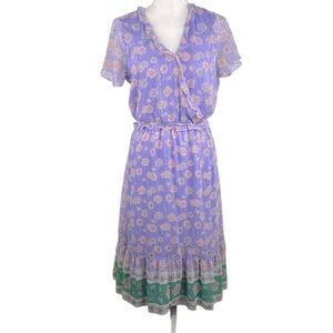 LC Lauren Conrad Lavender Floral Gold Tinsel Romantic Cottagecore Maxi Dress M
